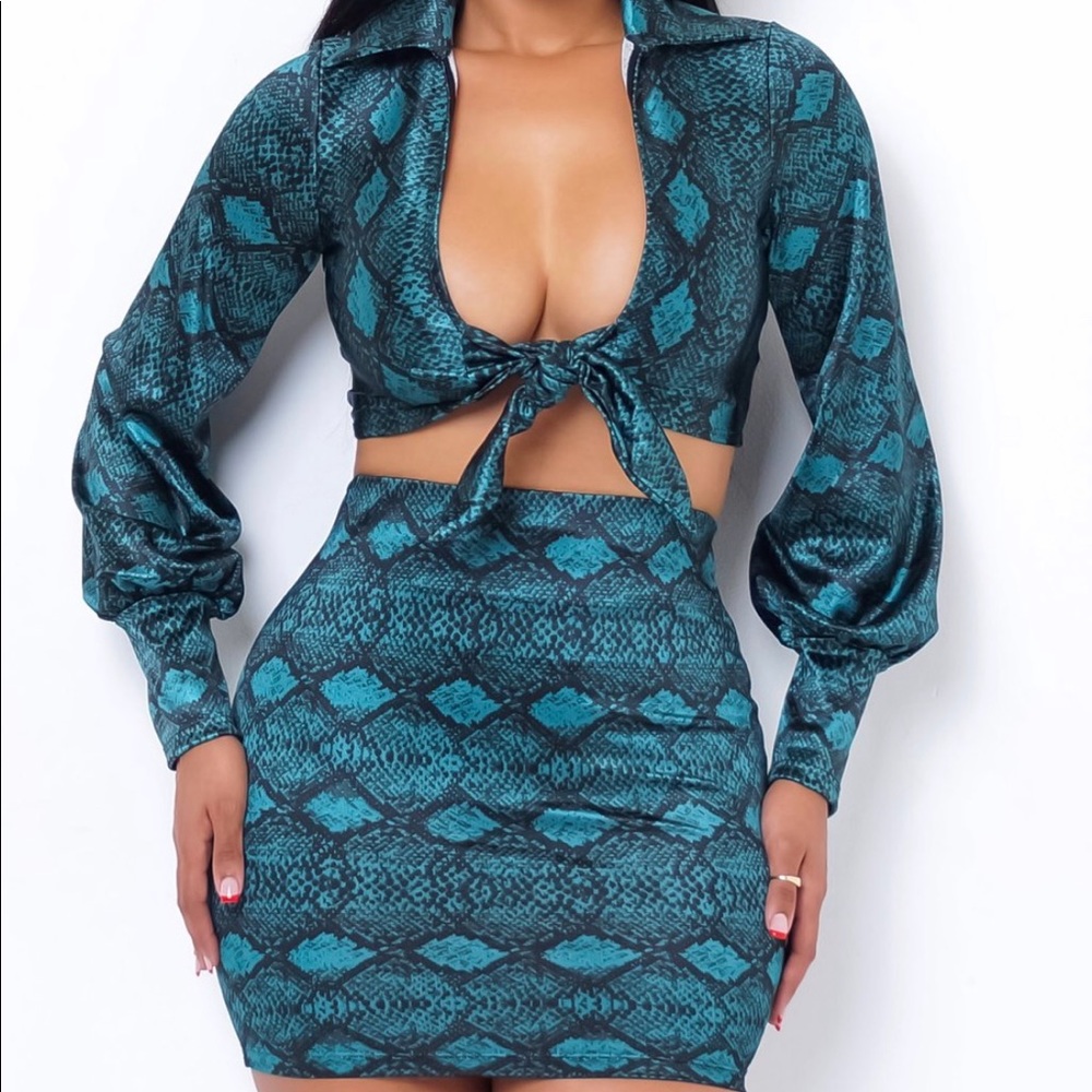 Emerald snake skin printed skirt set